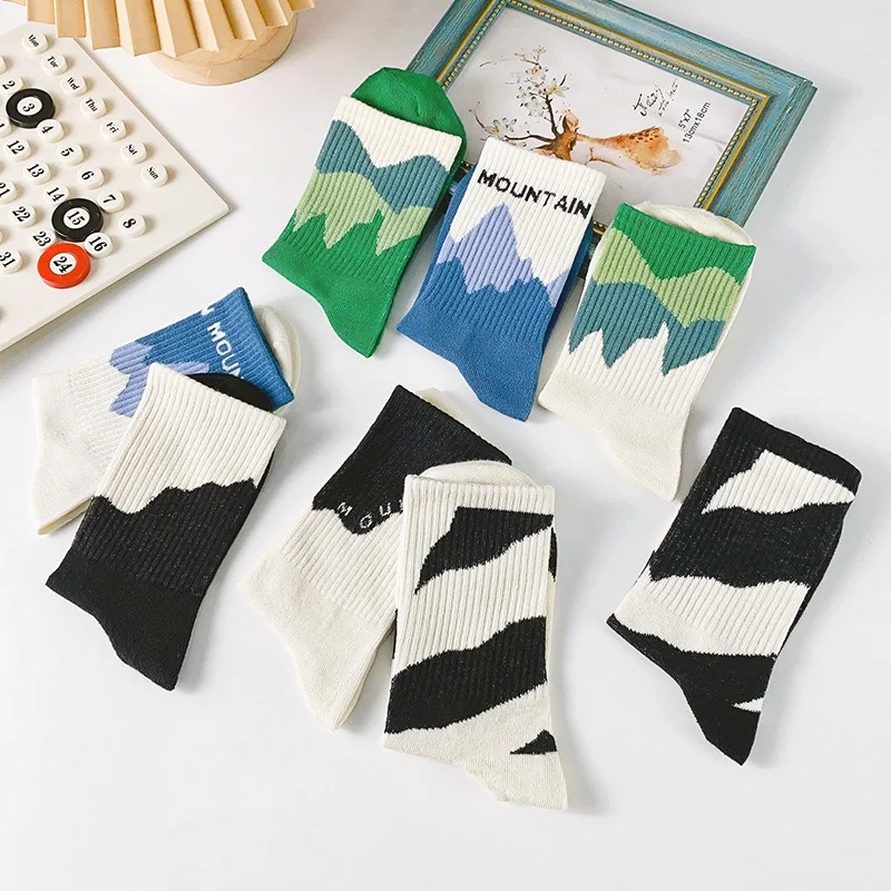 1/2/4 Pairs Women's Mismatched AB Crew Socks Asymmetrical Striped Color Block Hip Hop Streetwear Casual Socks EU 36-43