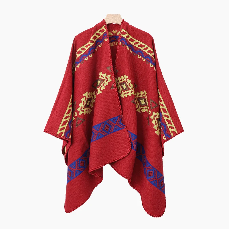 Men's Autumn and Winter Warm and Thick Bohemian Fringe Shawl Photo Cape Cloak Dual-use Scarf Travel Poncho Gift P8