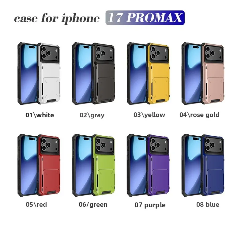 Brieftasche, Kartensteckplatz, harte PC-Schutzhülle auf der Rückseite für iPhone 17 pro 17 Air 16 15 plus 14 13 12 11 pro Max XS XR – langlebige Hülle