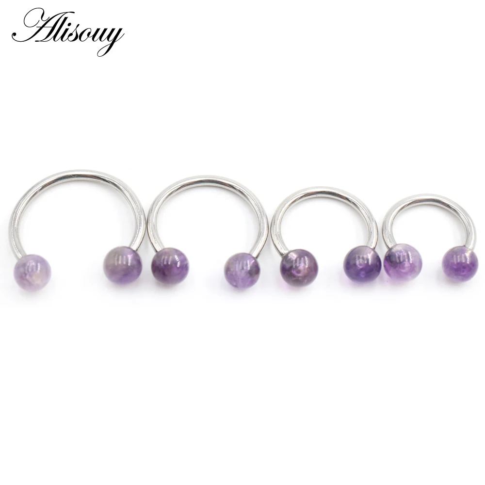 Alisouy 1PC Stainless Steel Natural Stone Horseshoe BCR Captive Septum Nose Ring Ear Guauge Nipple Ring Piercing Body Jewelry image 4