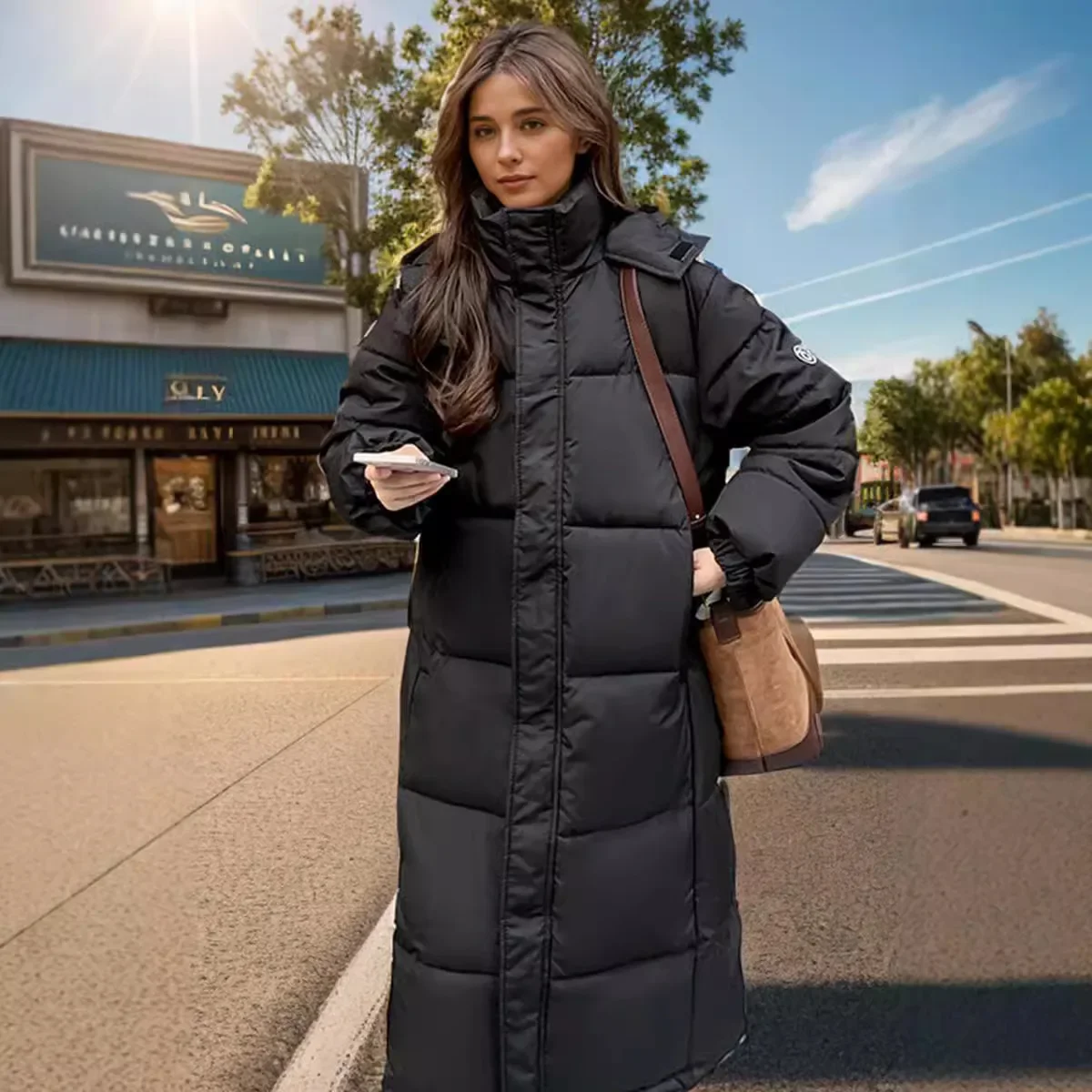 2024 New Winter Women\'s Long Down Cotton Jacket Female Hooded Warm Thicken Warm Parkas Coats Female Pure Color Bread Jacket