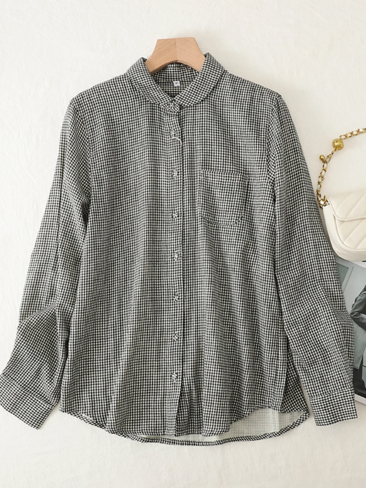 Sle japonês solto ajuste xadrez irt feminino algodão linho longo gola sve vintage outono topo efeito de emagrecimento