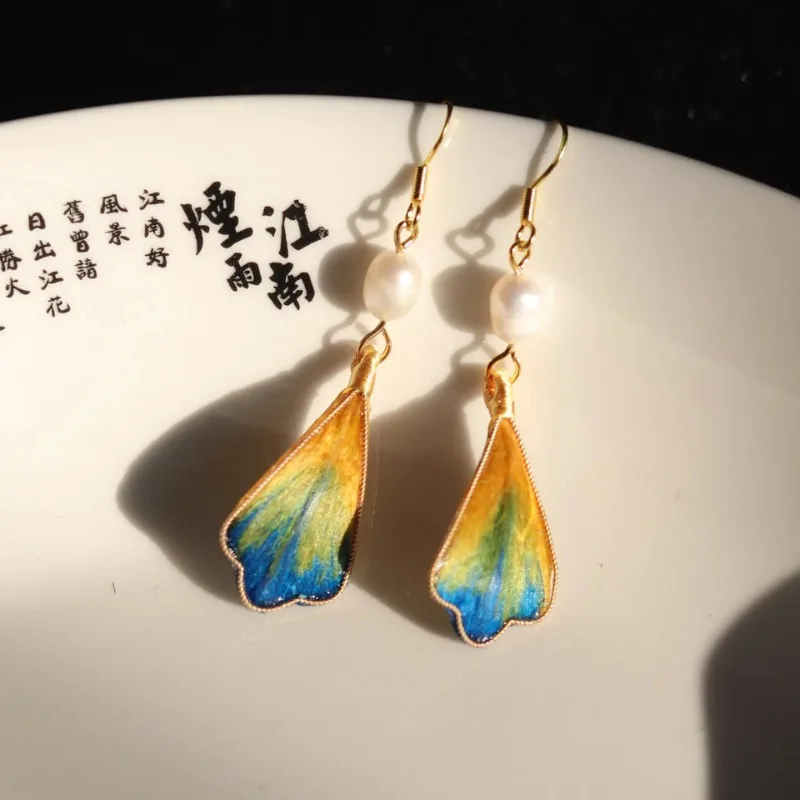 Chinese Style Intangible Cultural Heritage RongHua Silk Velvet Flower Paired with Pearl Earrings for Women Classical Jewelry