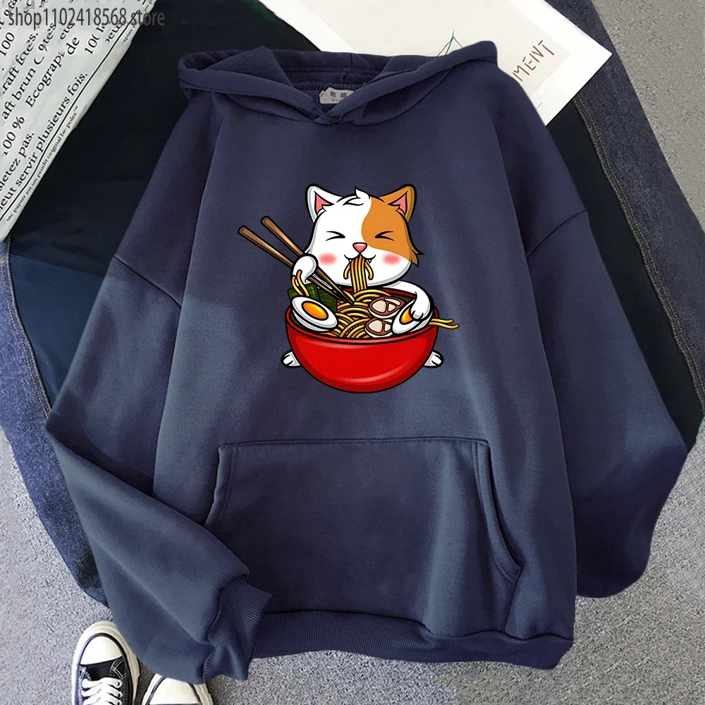 

Cat Eating Spaghetti Hoodies for Women Aesthetic Hoodie MEN Fashion Sweatshirts Harajuku Clothes Four Seasons O-Neck Sudaderas