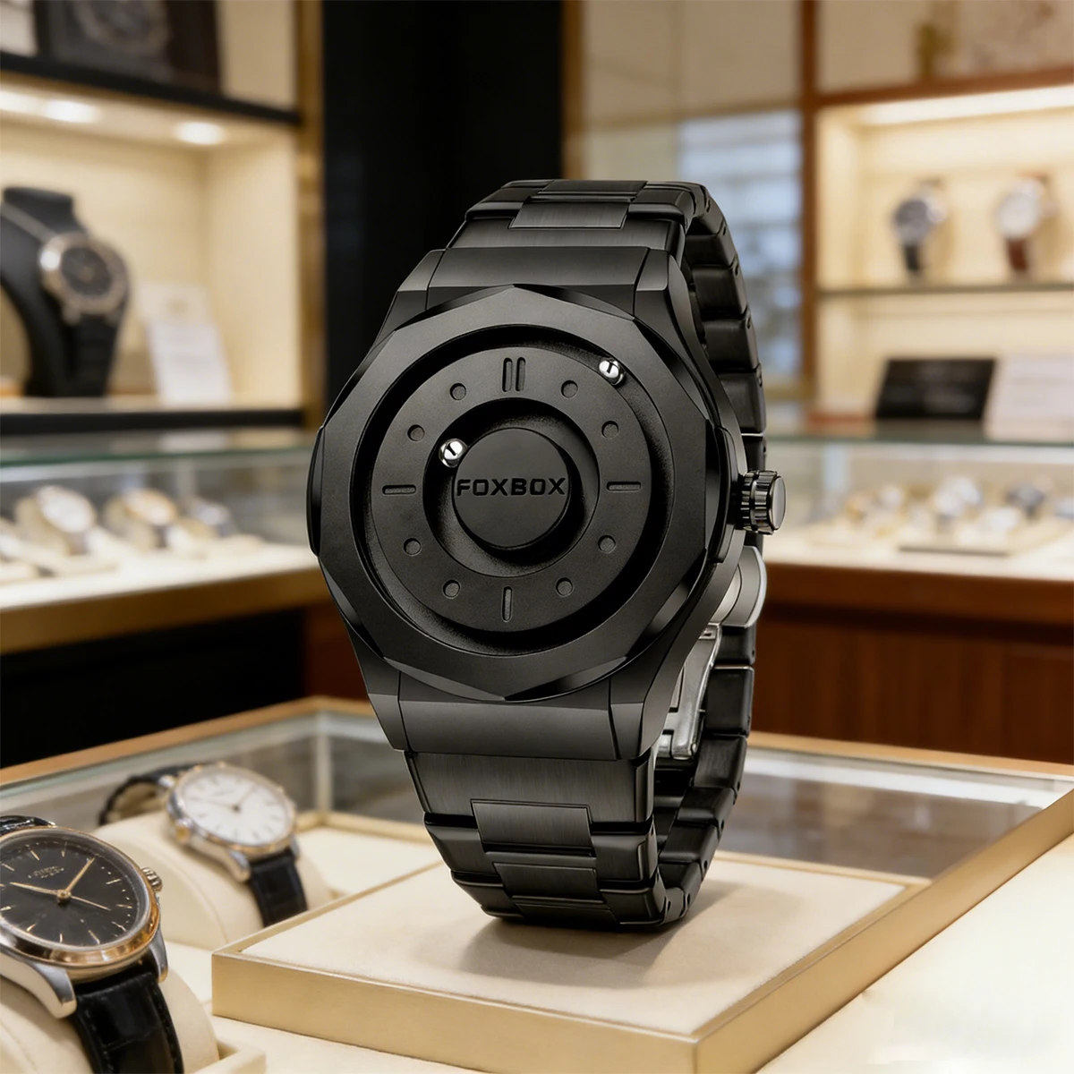Foxbox Uhren männlich magnetische Uhren Quarz wasserdicht Leder Stahl Edelstahl Armband Uhren schwarzes Zifferblatt Mode Sport