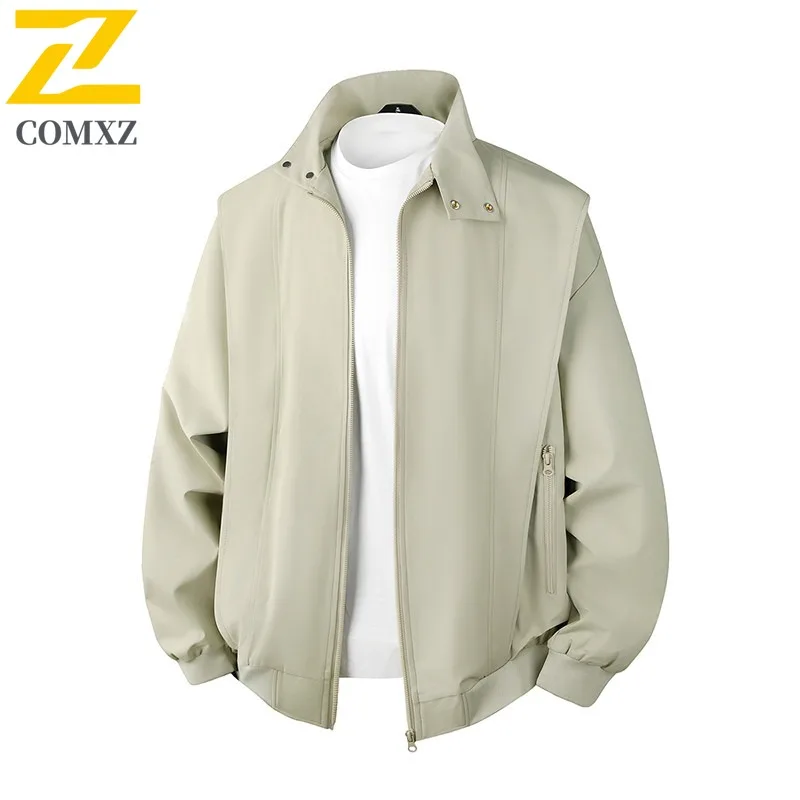 

COMXZ 2025 Мужская куртка для путешествий на открытом воздухе с воротником-стойкой, однотонная легкая верхняя одежда, весенне-осеннее повседневное ветрозащитное пальто