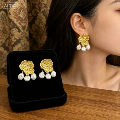 WT-MPE173 Exquisite Special Cloud Rain Design Yellow Brass &Freshwater Pearl Tassel Charms Mid-Length Earring For Women Jewelry