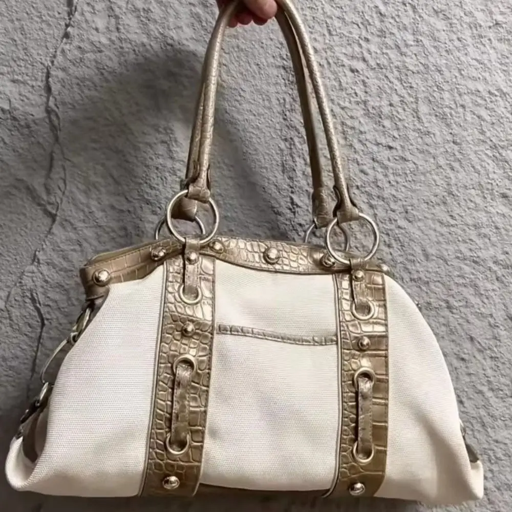 New Y2K Patchwork Shoulder Bag Riveted Design Large Capacity Handbags Motorcycle Tote Bag Women Casual Wear