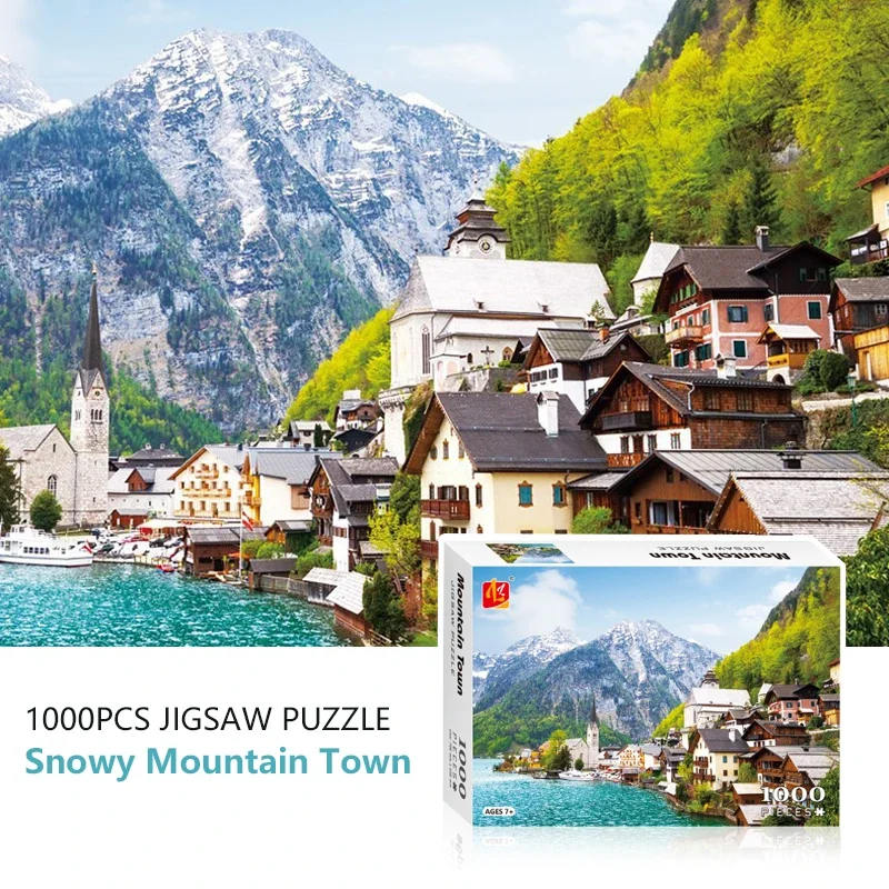 

70*50 см 1000 шт. бумажная головоломка серия заснеженного горного города пейзажа Красивая архитектурная серия домашний Декор подарок