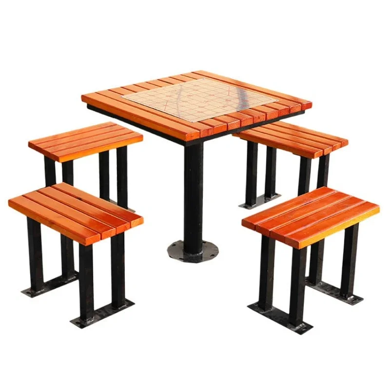 Community outdoor leisure tables and chairs outdoor preservative wood chess board backrest seat park overhead layer
