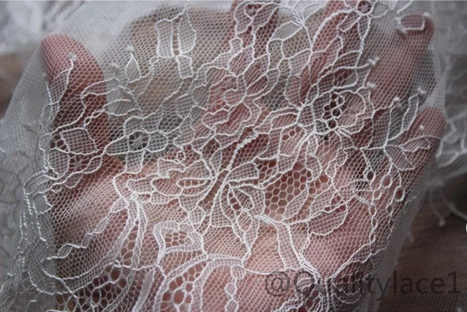 Ivory Chantilly lace fabric 150cm width dress lace eyelash lace worldwide shipping