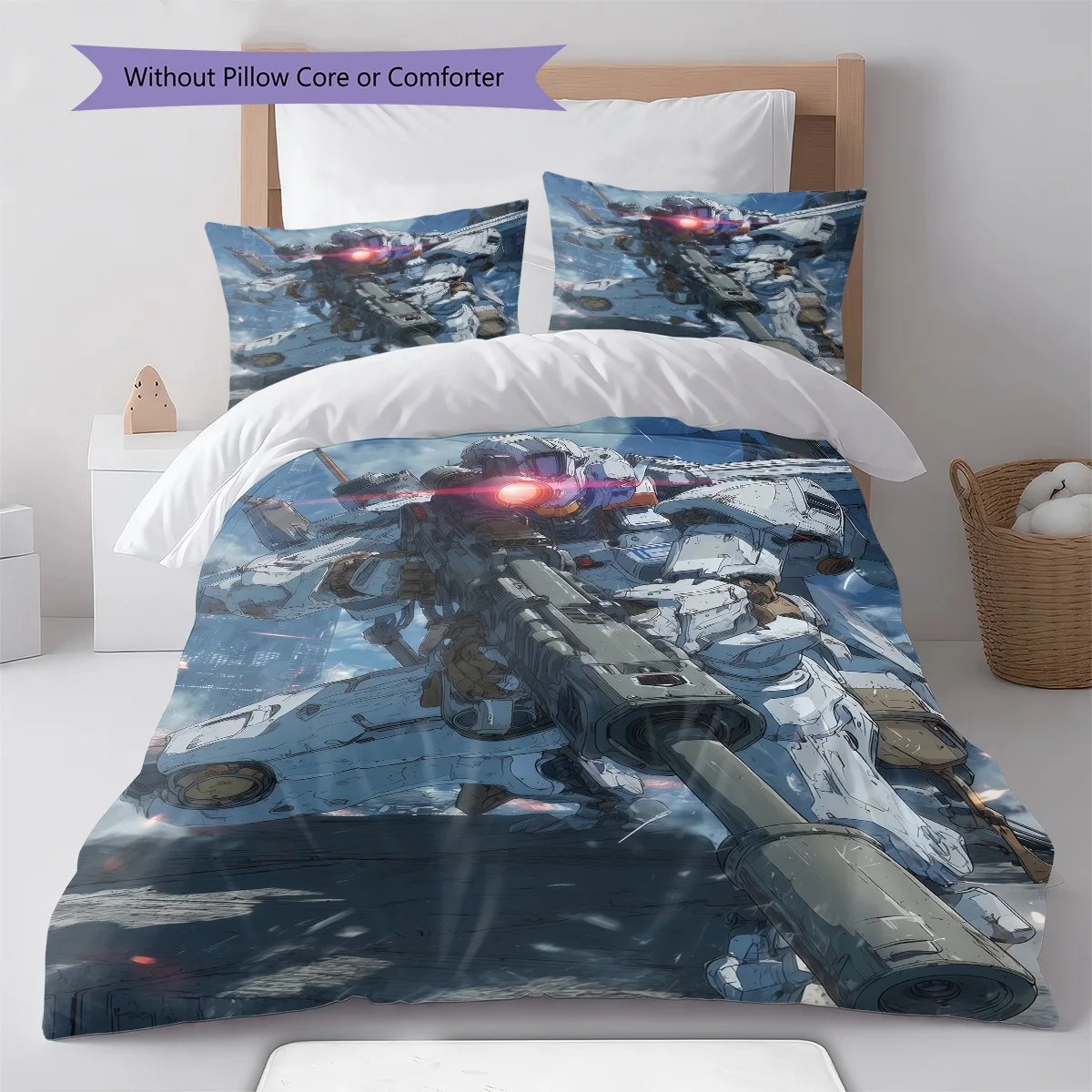 Gundam Cool Mecha Style Bedding Set Anime Duvet Cover Polyester Soft Comforter Bedroom Set -QJY