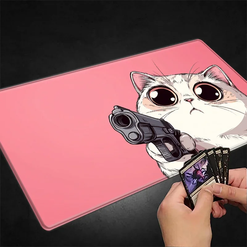 Pink Lightning Cat Hits Magic Party Game Mat Durable Rubber For Mtg Tcg Games 30x60cm Mouse Pad Office Desk Mats Friendly Design