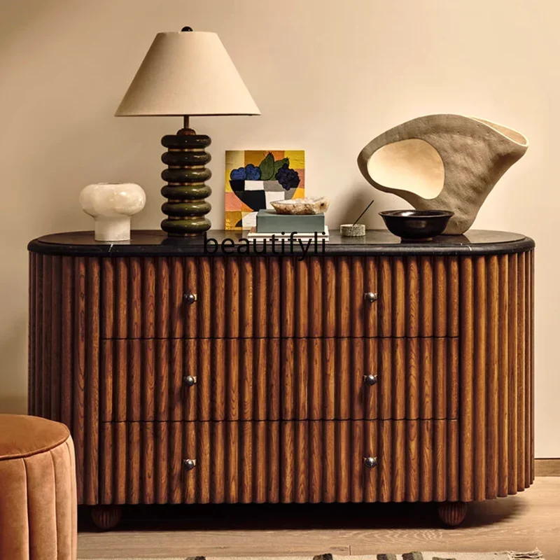 Q181  Mid-Ancient Solid Wood Sideboard Chest of Drawers Retro Style Nordic Storage Cabinet Art Designer Danish Style Sideboar