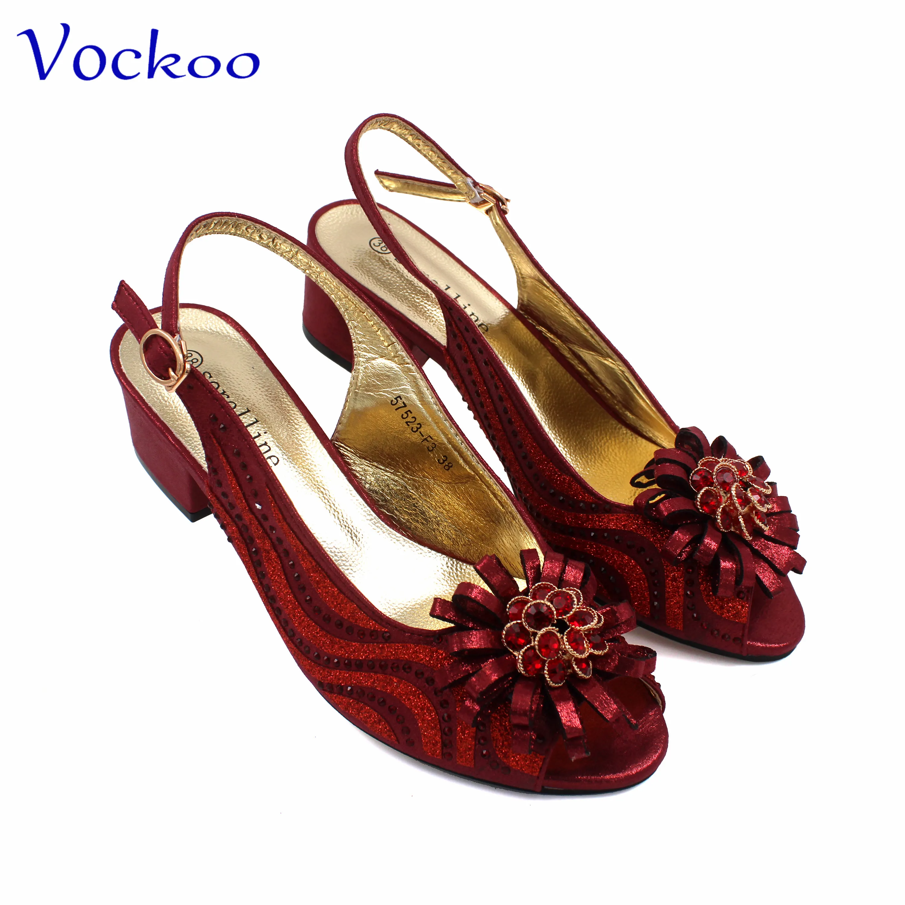 Senhoras vinho cor Slingbacks sapatos, Peep Toe Saltos baixos para casamento, Conjunto de saco correspondente para senhoras africanas, moda elegante, novo design