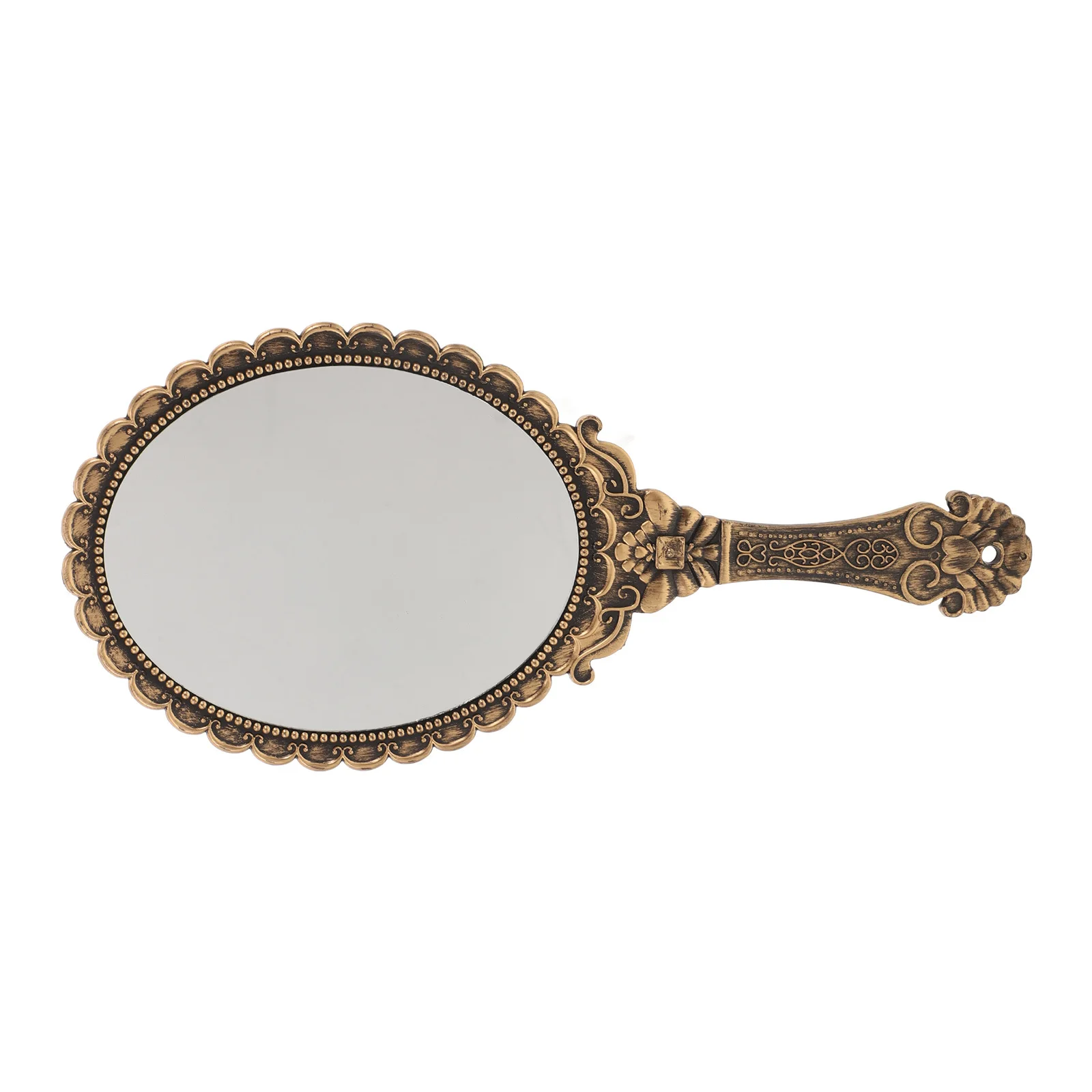 Small Vintage Hand Mirror Embossed Floral Decoration High Definition Portable for Travel and Everyday Beauty Routine Touch Ups