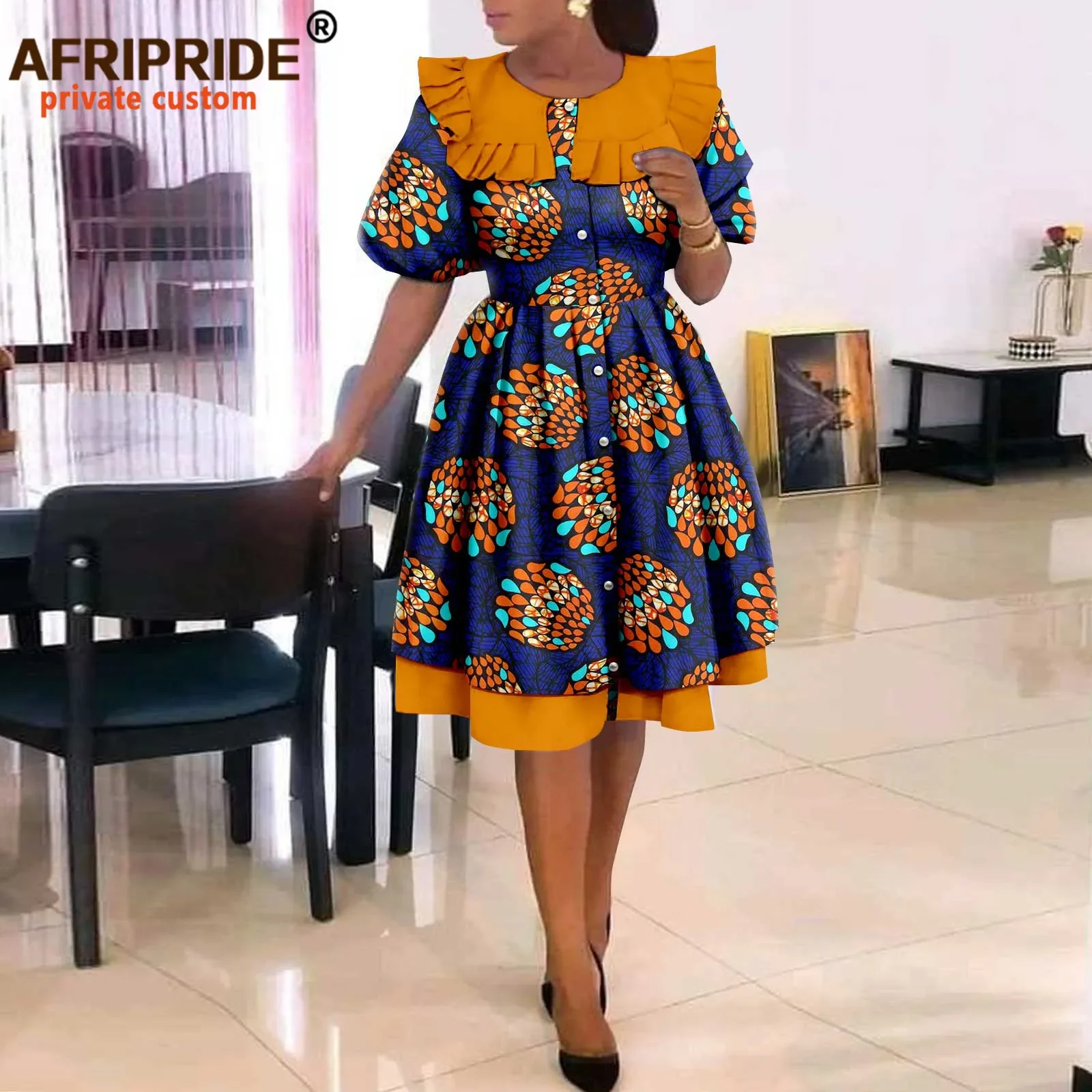 Imagem -04 - Vestidos Africanos para Mulheres Festa Elegante Manga Curta Estampa de Cintura Alta Vestido Linha a Traje Ankara Roupas Tradicionais A2225029