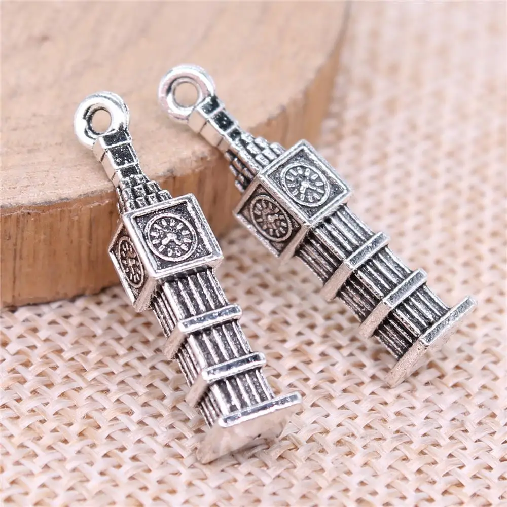 100pcs Charms Wholesale 27x6mm Big Ben Charms Wholesale Antique Silver Color Pendant For Jewelry Making DIY Jewelry Findings