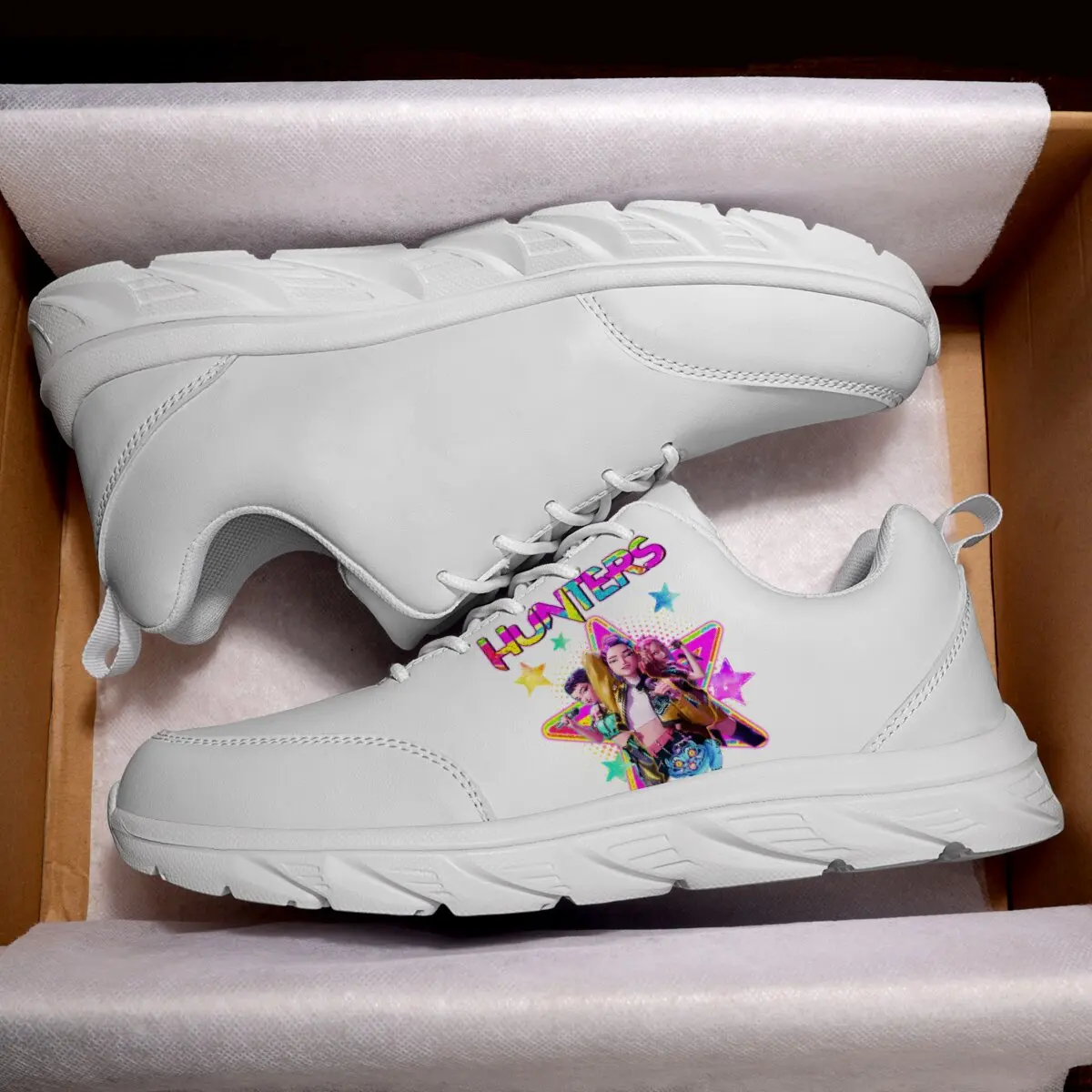 

White Sneakers Featuring Hunters Star And Girls Graphic Lightweight Walking Training Non Slip Sneakers Men's Sports Shoes