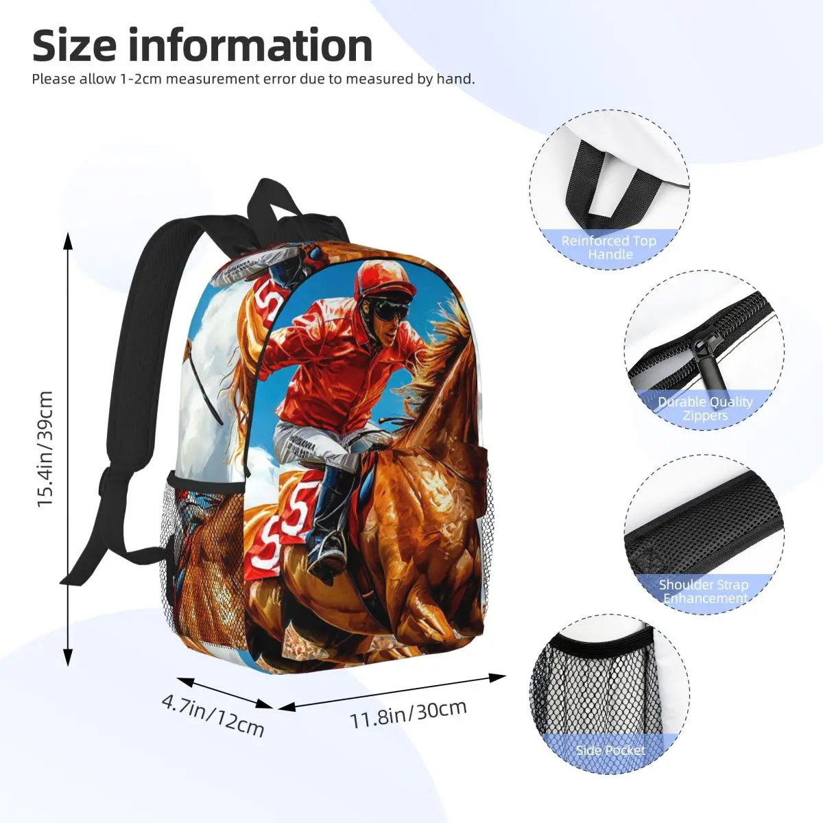 Vibrant Equestrian Horse Racing Backpack Daypack Large Capacity Boys Girls BookBag Shoulder Bags for Men Women Kids School Bag