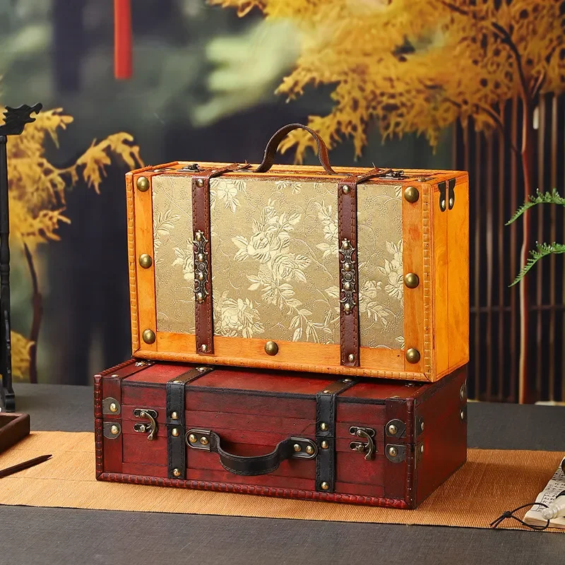 For Wooden Portable Storage Box Antique Room Escape Prop Box Wenwan Collection Hundred Treasure Box Vintage Classic Storage