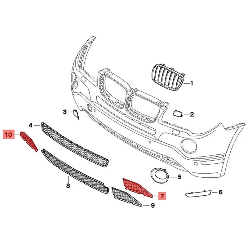 A13F-For BMW X3 E83 2007 2008 2009 2010 Car Front Bumper Lower Grille Trim Cover Lid Cap 51113416205 51113416206
