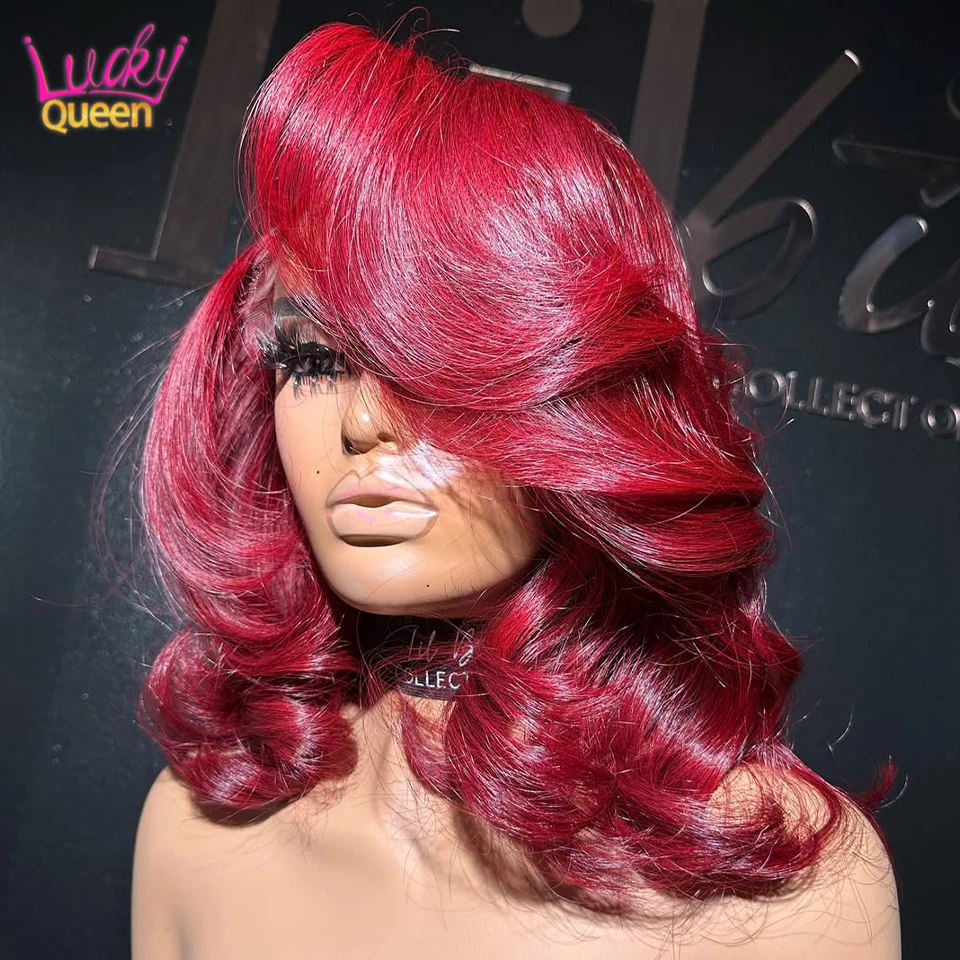 Красные парики из натуральных волос 99J Burgundy с кружевной передней частью, 180% плотность, 13x4, с эффектом Body Wave, для женщин