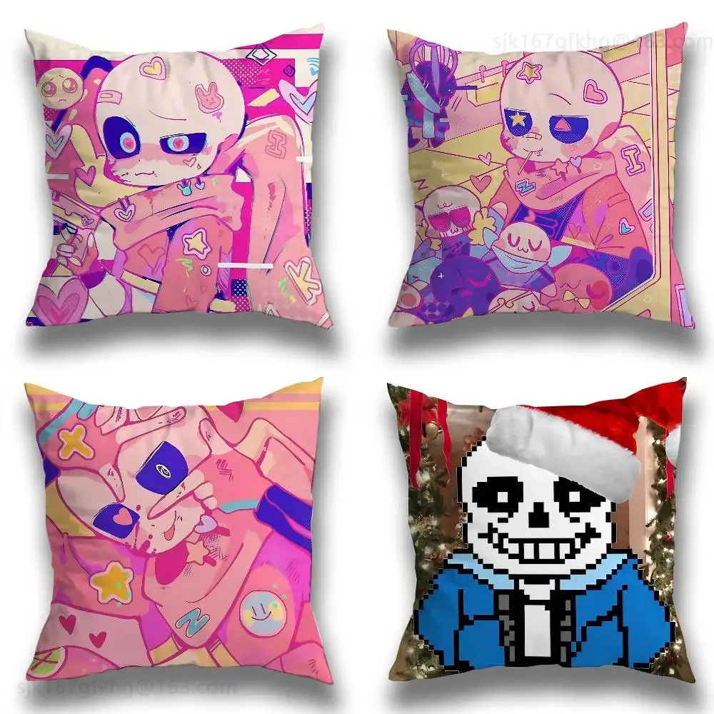 

S-Sans Undertale Game Pillow Case Square Double-Sided Printing Short Plush Sofa Cushion Cover Bedroom Bedside Pillow