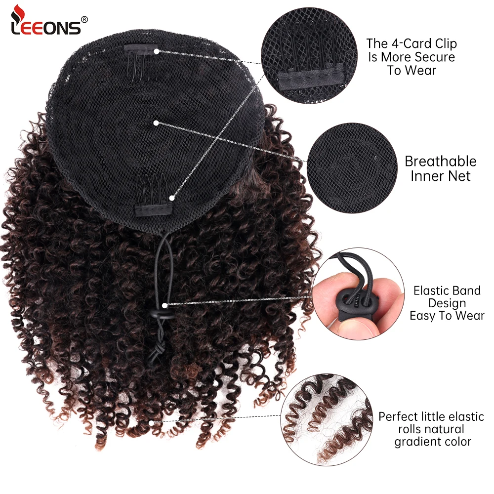 Extensão de rabo de cavalo encaracolado Kinky curto para mulheres negras, hairpiece natural do cordão, sopro do afro, sintético, 10