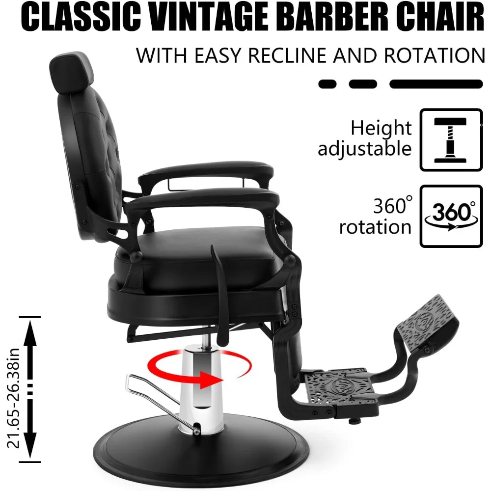 كرسي حلاق عتيق لصالون الحلاقة كرسي صالون هيدروليكي للاستلقاء لجميع الأغراض مع مسند للرأس وارتفاع قاعدة شديدة التحمل #4