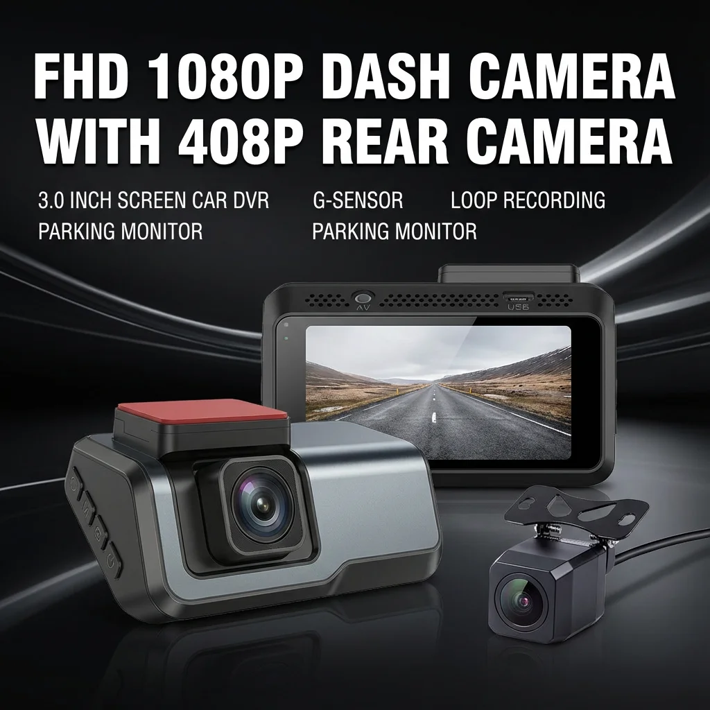 Bluavido FHD 1080P Dash Camera with Rear Camera - 3.0 Inch Car DVR with G-Sensor Motion detection Loop Recording Parking Monitor