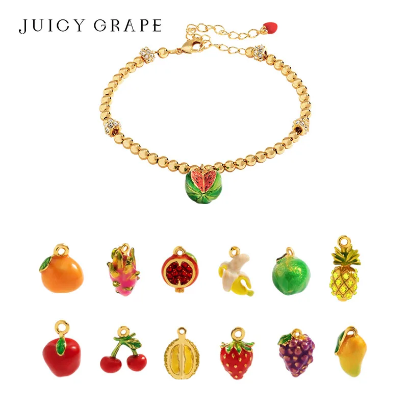 Juicy Grape Fruit Charm Bracelet Gold Beads Bracelet Enamel Fruit Bracelet 18ct Gold Plated Luxury Anniversary Party Gift