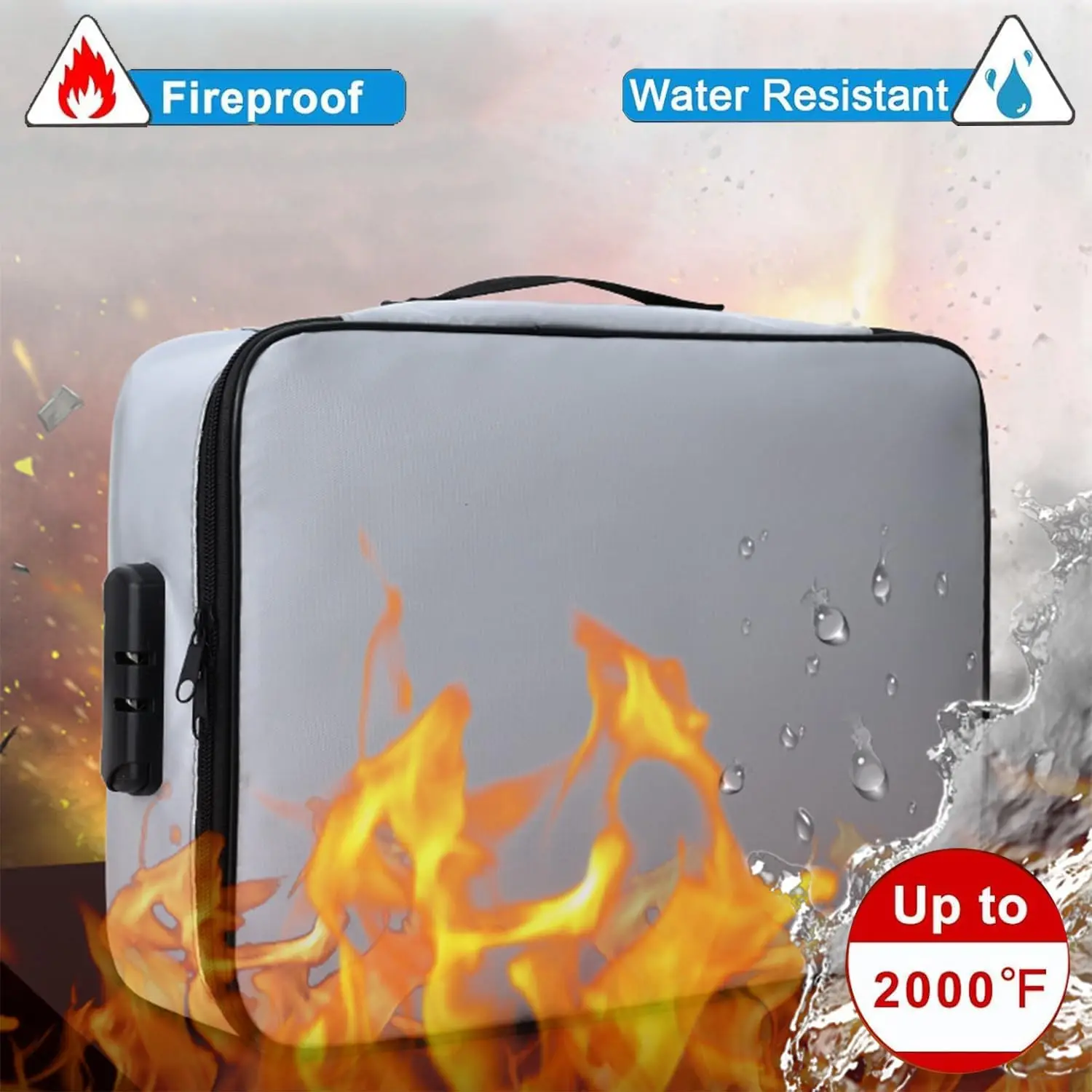 Bag Organizer Safe Bag Fireproof and Waterproof for Laptop, Documents, Certificates, 3 Layer Carrying Case