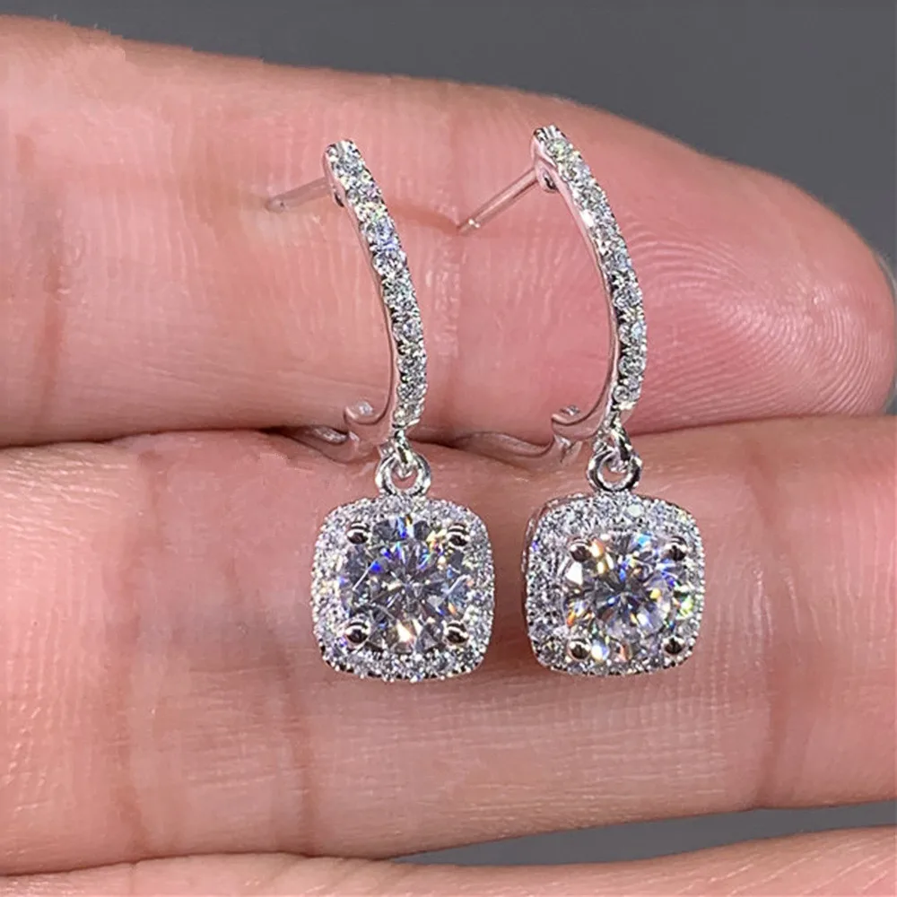 Women's Silver Earrings 2023 Trendy VVS1 Moissanite Hoop Earrings Drop Halo Earrings 925 Sterling Silver Certified Girls Jewelry