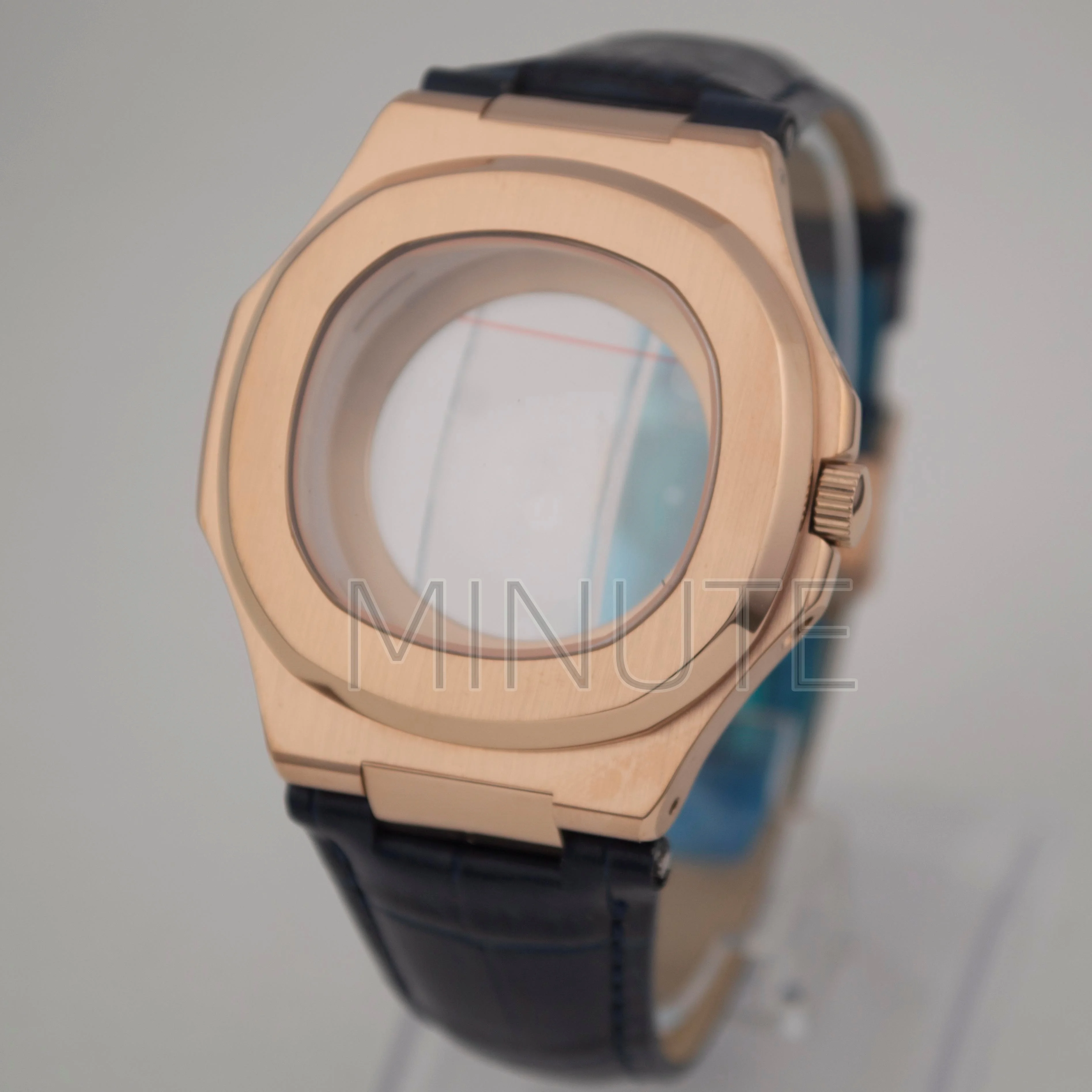 

41mm Rose Gold PVD Watch Cases for Nautilus Waterproof Sapphire Crystal Genuine Leather Compatible with NH35/NH36/NH38 Movements