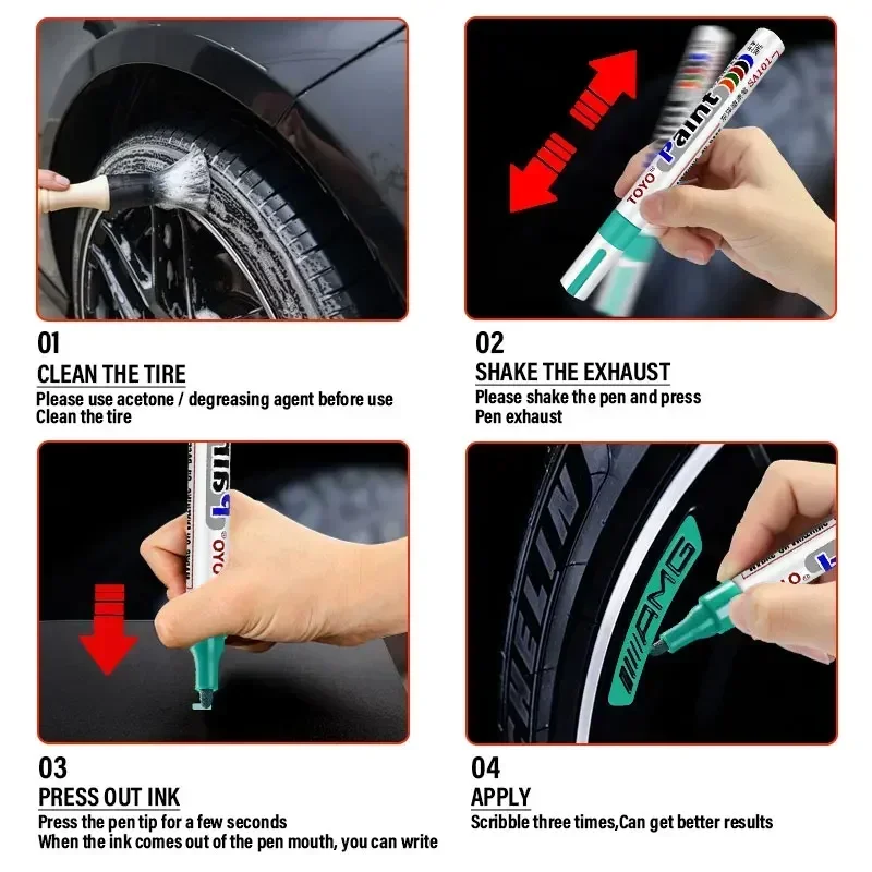 1 Stück Weißer Wasserfester Auto-Reifenmarkierstift, Ölbasierter Lackstift für Reifen, Gummi, CD, Metall, Permanenter Farbmarker für Graffiti und Ausbesserungen