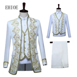 Ehioe Men 3-Piece Suit Medieval Embroidered Jacket Vest Pants Royal Court Men's Wedding Suit European Retro Court Dress Costumes