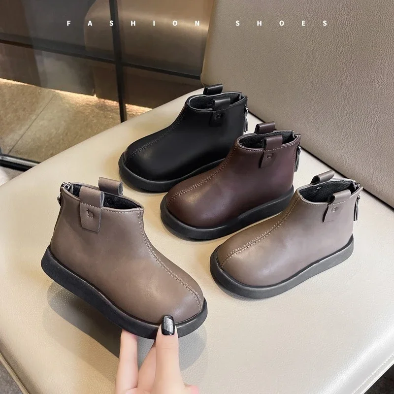 Mumoresip Kids Princess Short Boots Round Toes Girls Ankle Boots Korean Style Versatile 2026 Autumn New Children Leather Boots