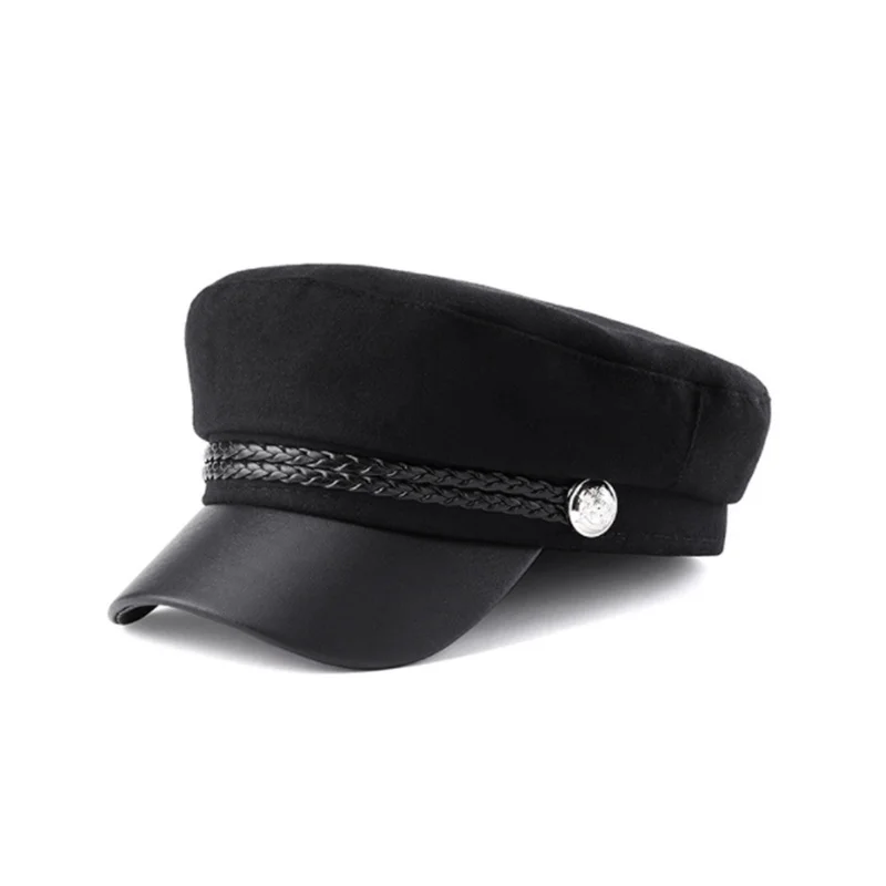 Casual Women Men Hat Spring Autumn Sailor Hats Black Ladies Beret Caps Flat Top Captain Cap Travel Cadet Octagonal Hat