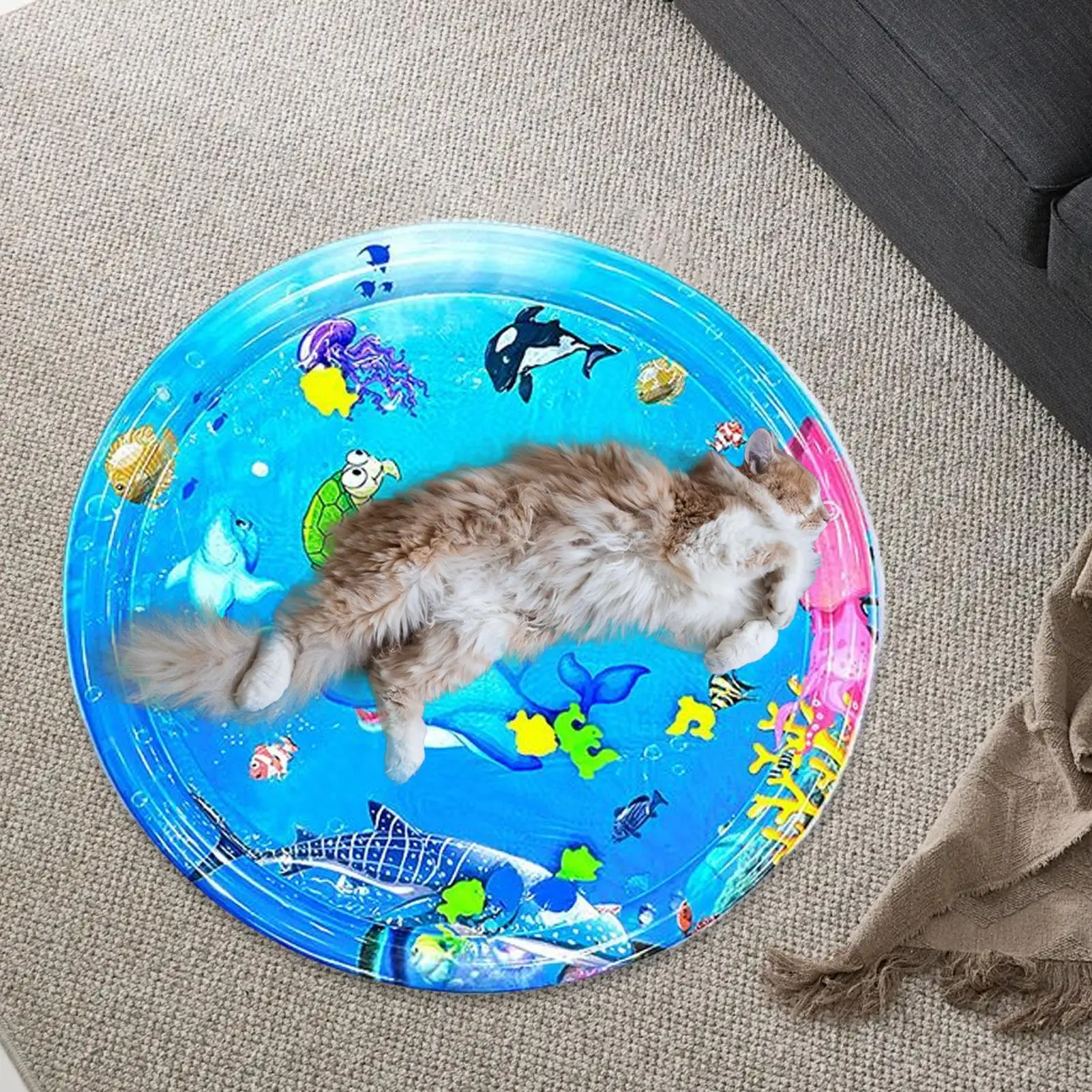 Cat Water Sensory Play Mat Cat Sensory Water Fish Mat Puppy Toddler Interactive Toy Inflatable Pad with Air Pump for Sofa Floor