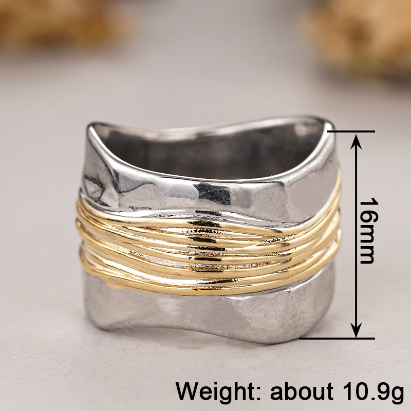 Huitan غير النظامية على شكل خواتم معدنية للنساء الذهب اللون سلك ملفوفة تصميم بيان خواتم الإناث ارتداء اليومي مجوهرات العصرية #6