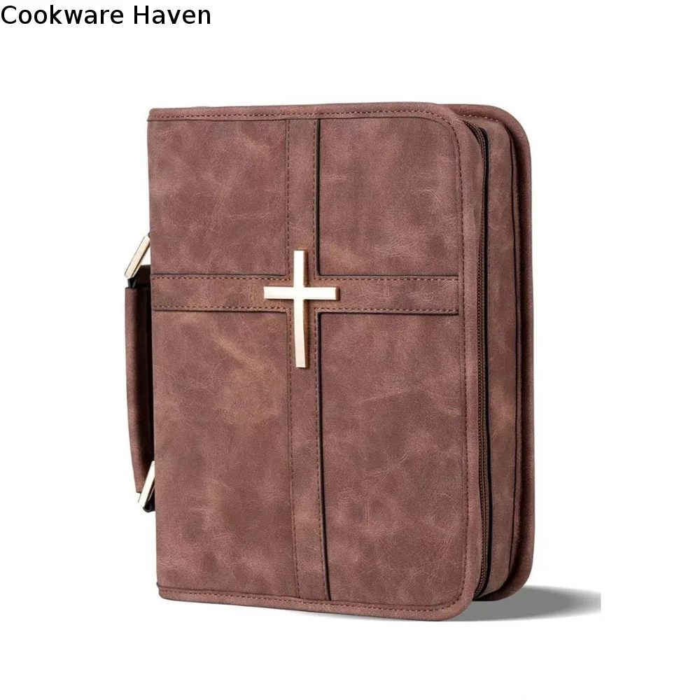 Cross-themed Vegan Leather Bible Cover Dust-proof Built-in Bookmark Ribbon PU Leather Bible Bag Scratch Resistant