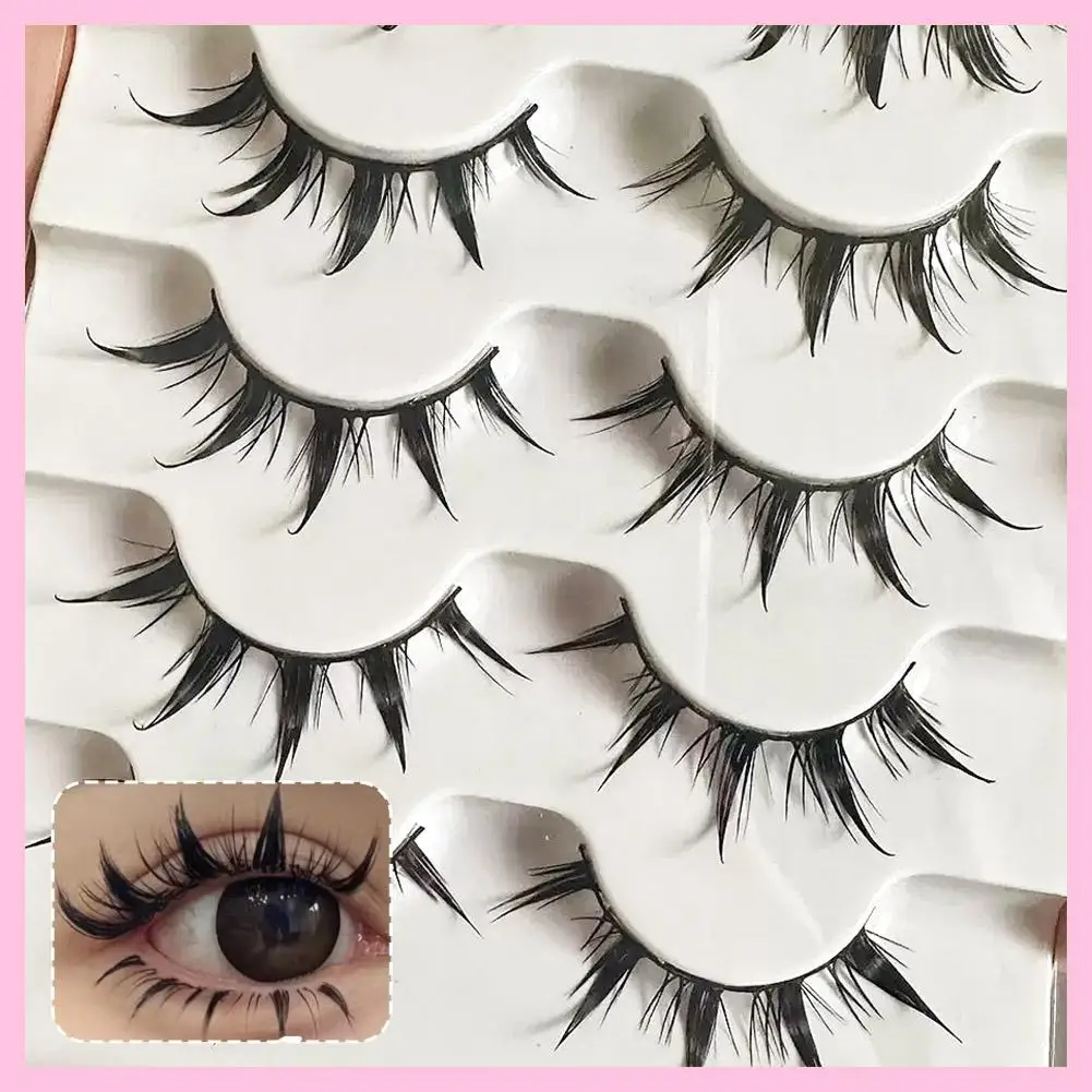 Pestañas postizas inspiradas en anime, 5 pares de pestañas postizas alargadoras de ojos cómicos, estilo demonio voluminizador I5Z4