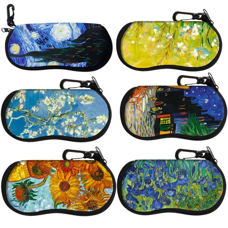 

Van Gogh Oil Paintings Glasses Soft Cloth Bags Sunglasses Bags Eyewear Cases Zipper Men Women Glasses Case Eyeglasses Case