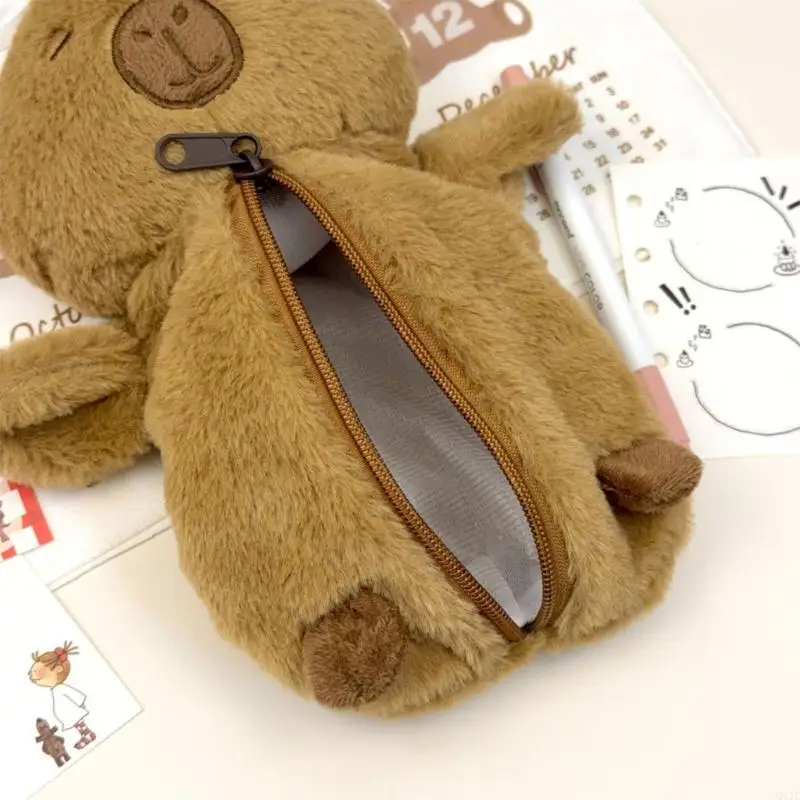 Q1jc Pelzige Capybara Animal Bleistift Hülle Hochkapazität Stiftbeutel Stift Organisatoren Tasche
