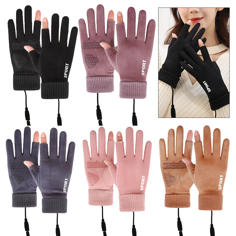 Touch Screen Heated Motorcycle Gloves Windproof USB Rechargeable Heating Thermal Gloves 2 Finger Heated Gloves Winter Ski Gloves