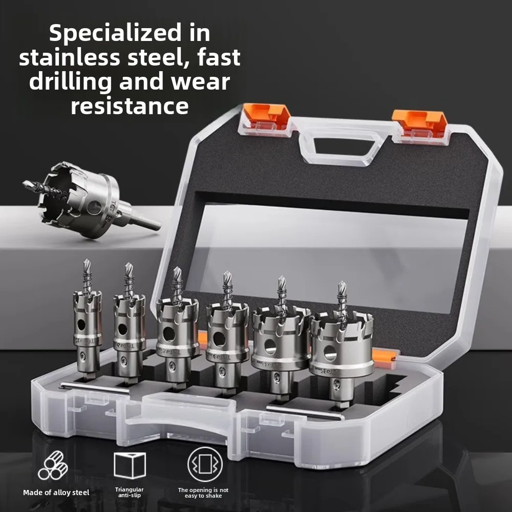 6PCS Carbide Hole Saw Set 16-35mm TCT Metal Hole Cutter for Stainless Steel Iron Aluminum Alloy Drill Bit Kit with Case