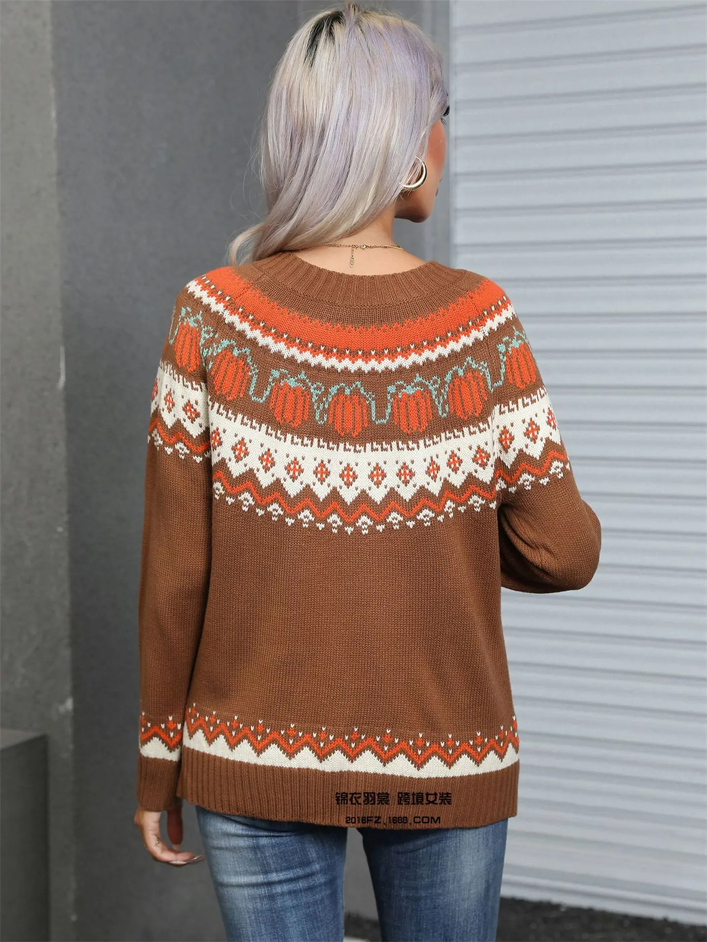 Winter Clothing New Women\'s Halloween Sweater Plus Size Round Neck Holiday Sweater for Women