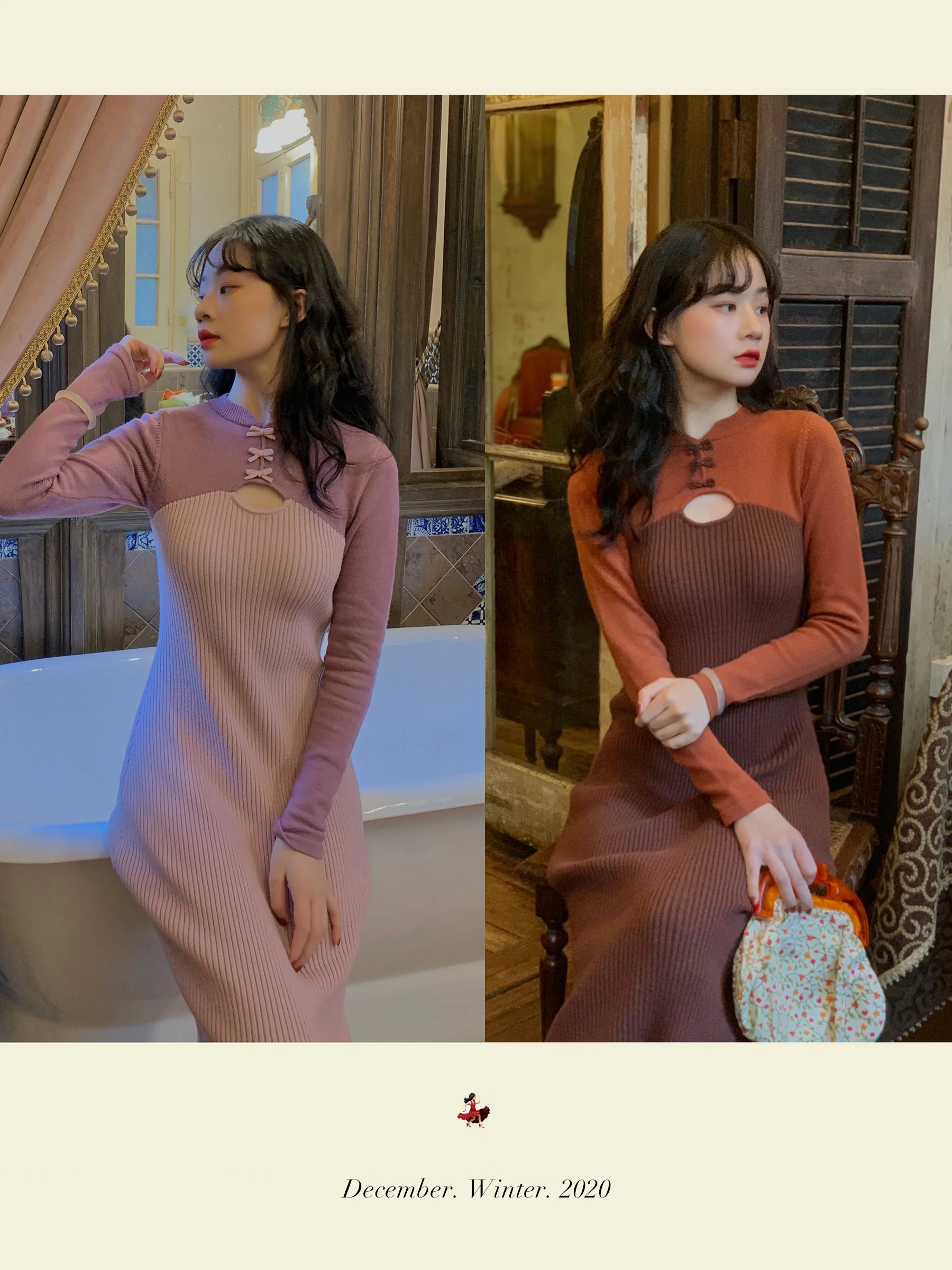 

Early Spring Knitted Hollow out Classical Dr Original Lyrical Poem Purple Harrier Red Face Women's Dr