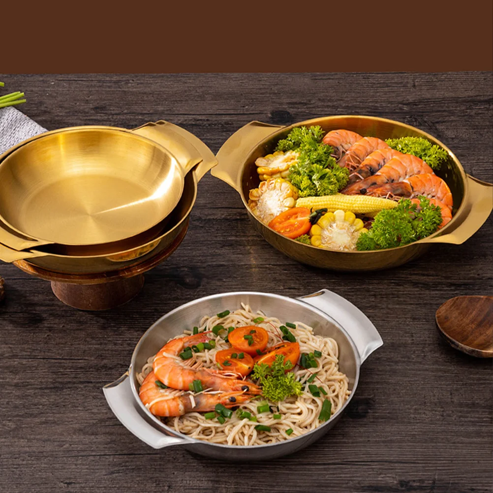 18cm/ 20cm Stainless Steel Pot Double Chinese Handmade Pan Multi-function Paella Pan Korean Style Pot Kitchen Cooking Pan